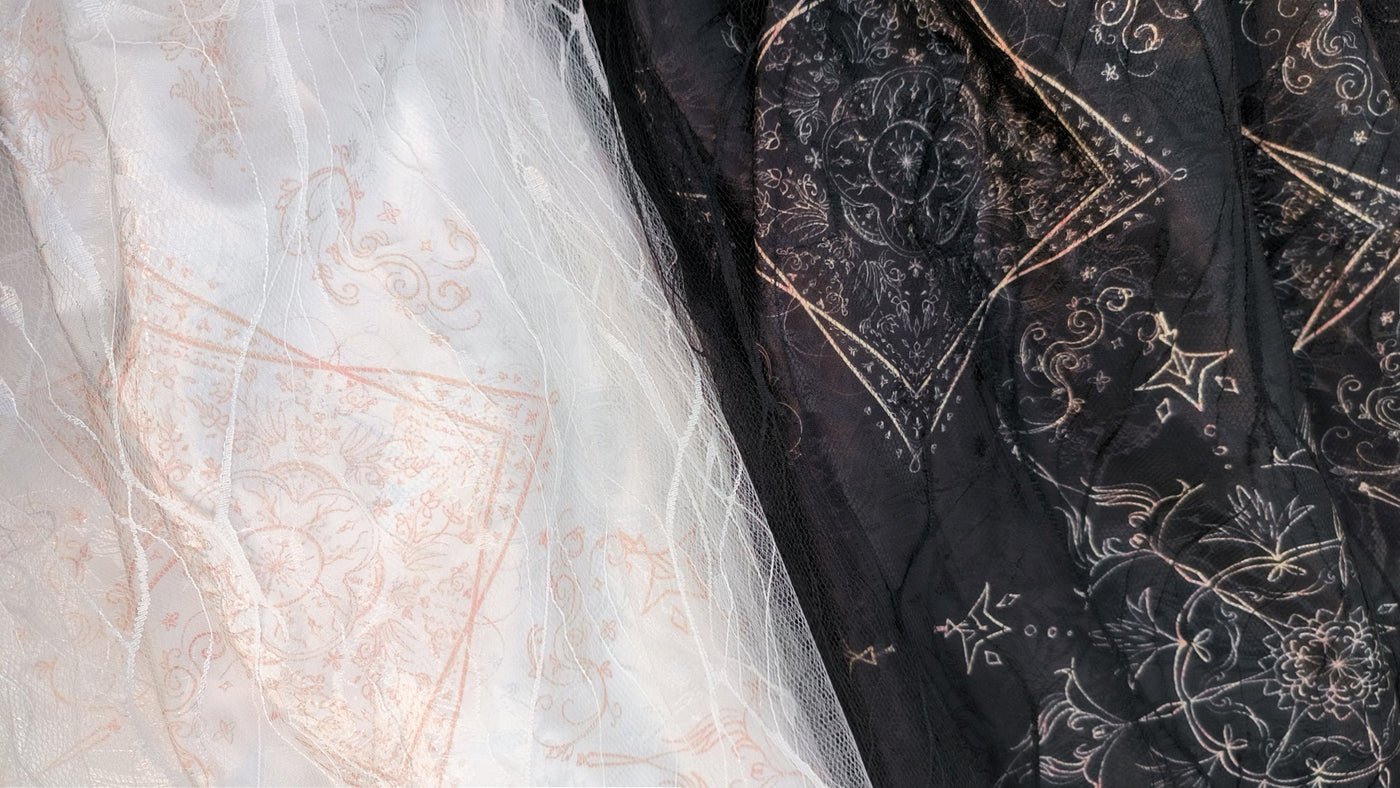 Gothic Bridgerton Empire Waist White Printed Ball Gown With Ruffle- Regency Era Dress Plus Size - WonderlandByLilian