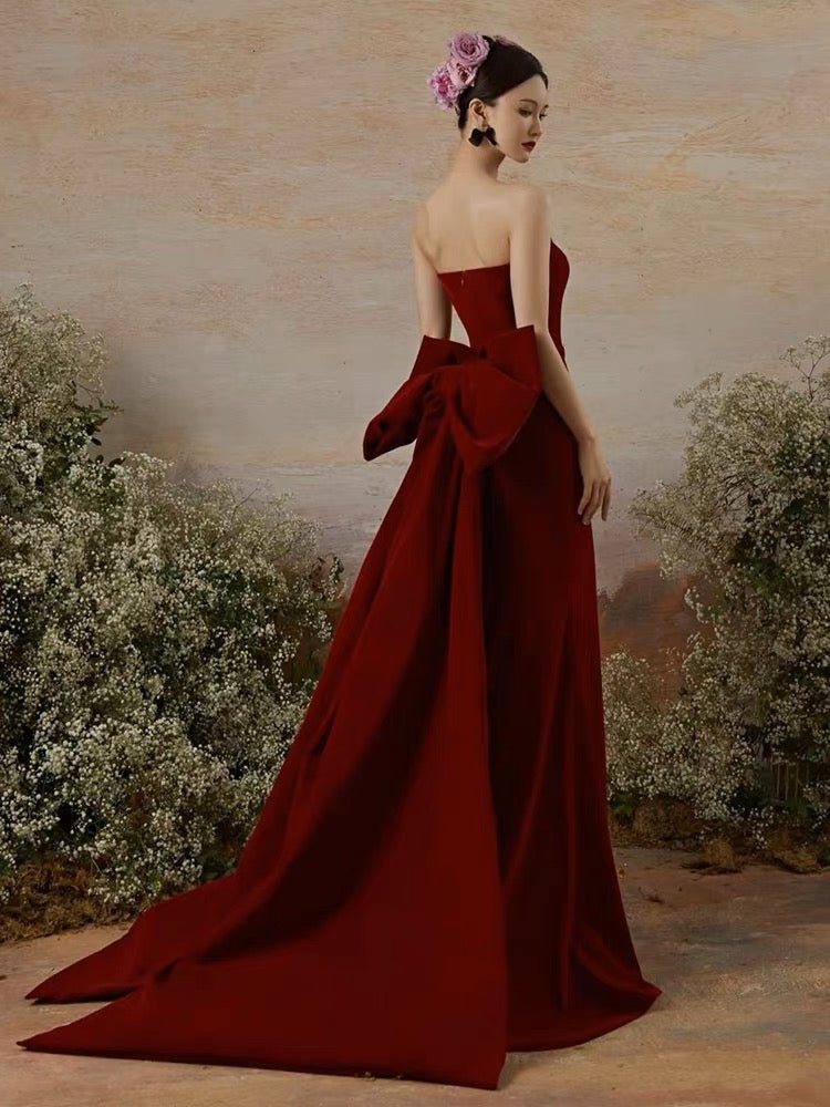 Gothic Burgundy Evening Gown - High-slit Burgundy Formal Dress Plus Size - WonderlandByLilian