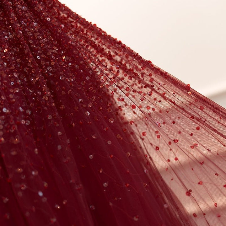 Gothic Burgundy Spaghetti Straps Beaded Formal Dress Prom Dress - Plus Size - WonderlandByLilian