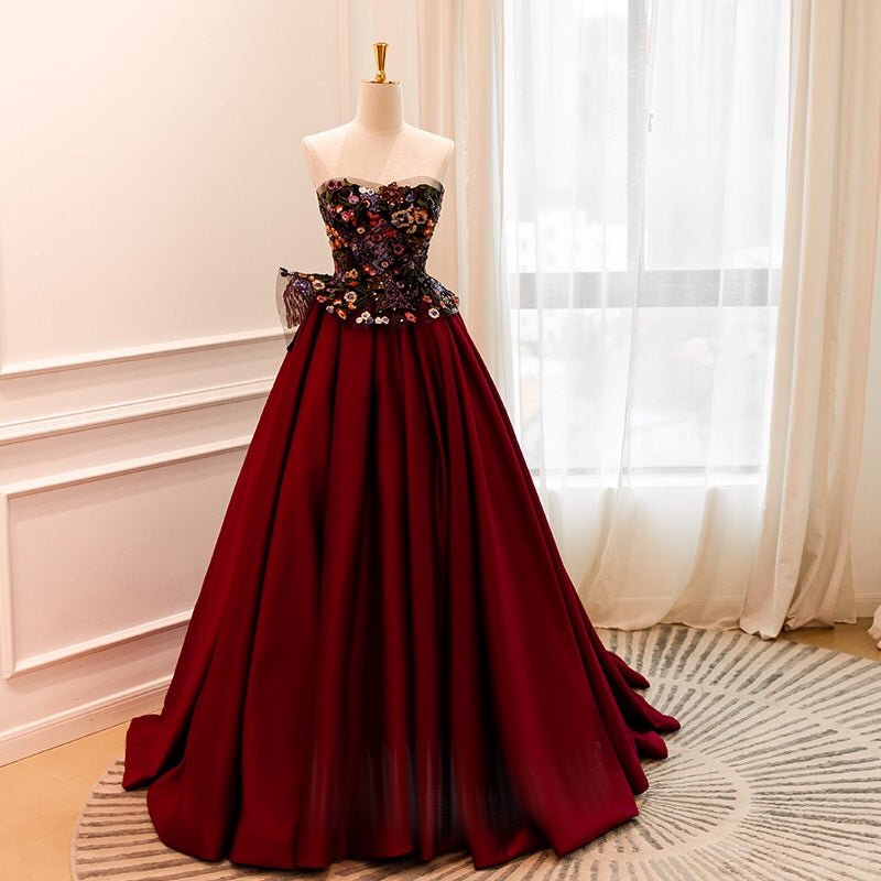 GOTHIC OFF SHOULDER BLACK AND RED JEWELED EVENING GOWN