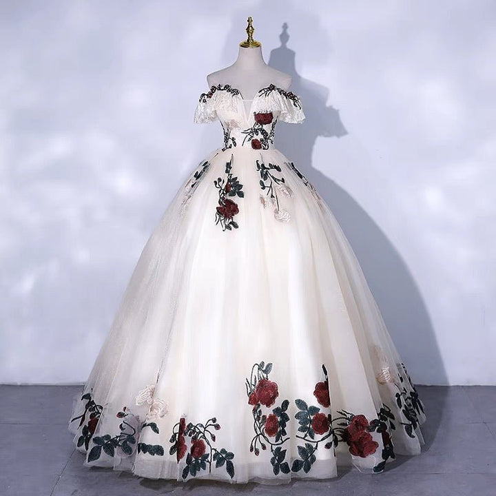 Gothic Off-Shoulder Floral Corset Wedding Dress - Gothic Prom Dress - Plus Size - WonderlandByLilian