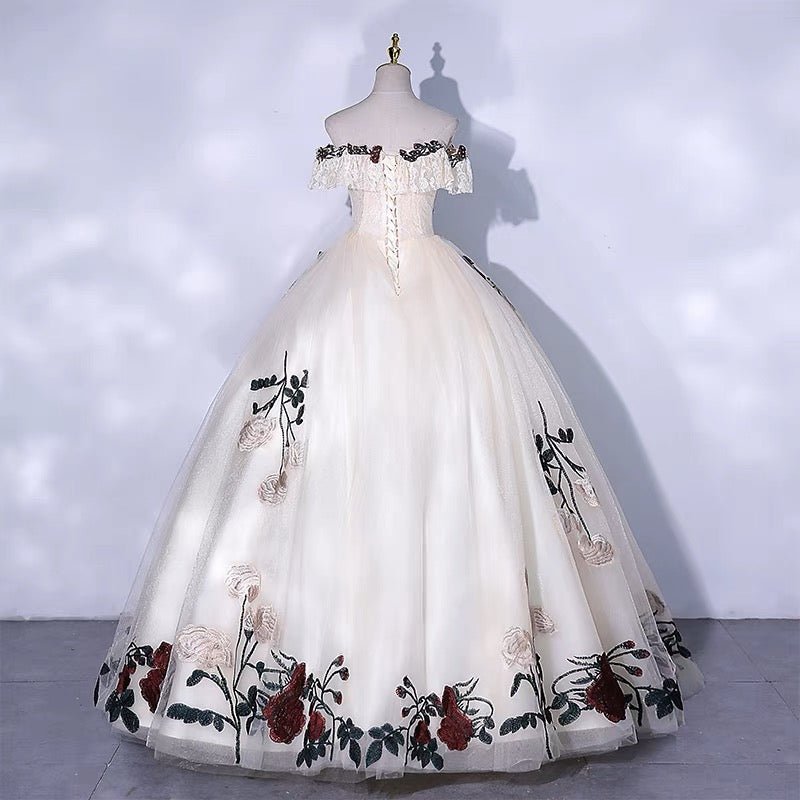 Gothic Off-Shoulder Floral Corset Wedding Dress - Gothic Prom Dress - –  WonderlandByLilian