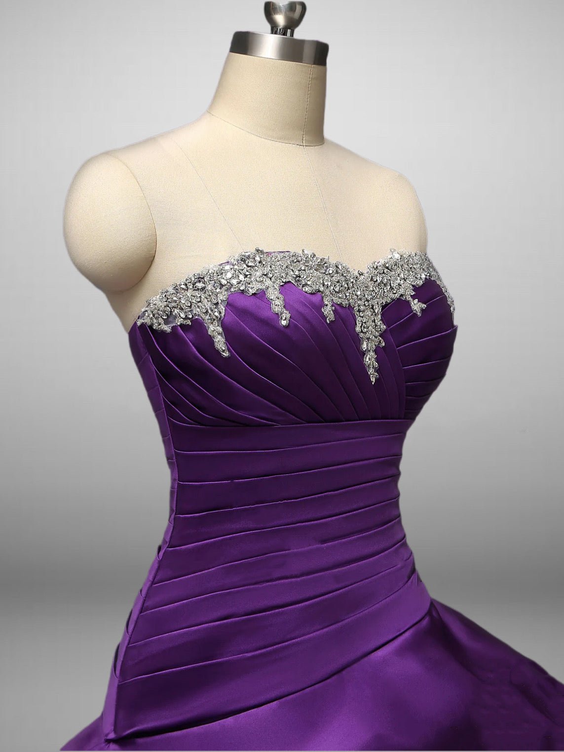 Gothic Purple And Black Strapless Beaded Wedding Dress Plus Size - WonderlandByLilian