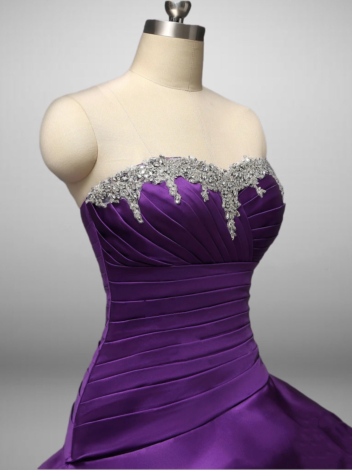 Unique Strapless Beaded Gothic Black and Purple Wedding Dress