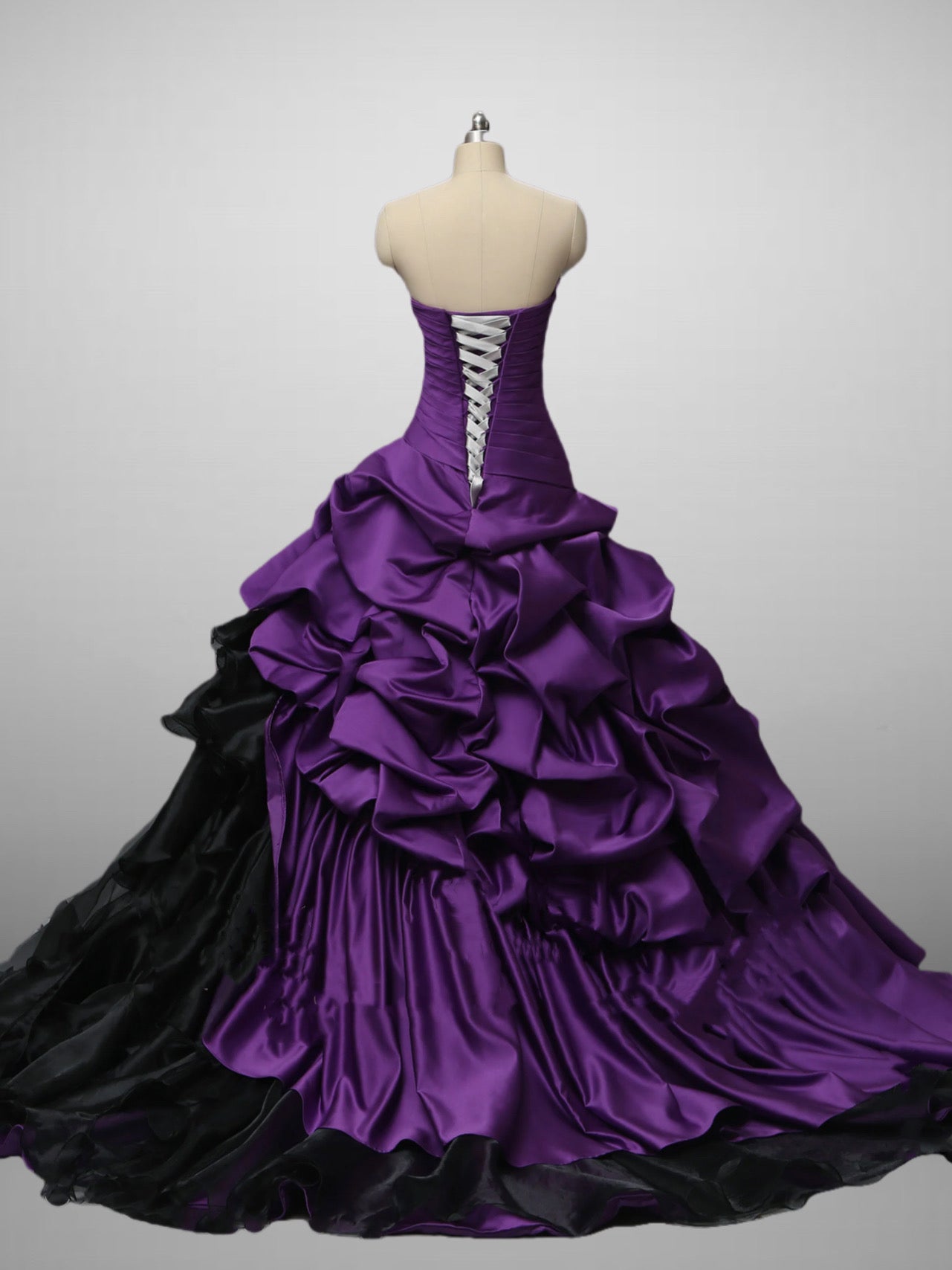 Unique Strapless Beaded Gothic Black and Purple Wedding Dress