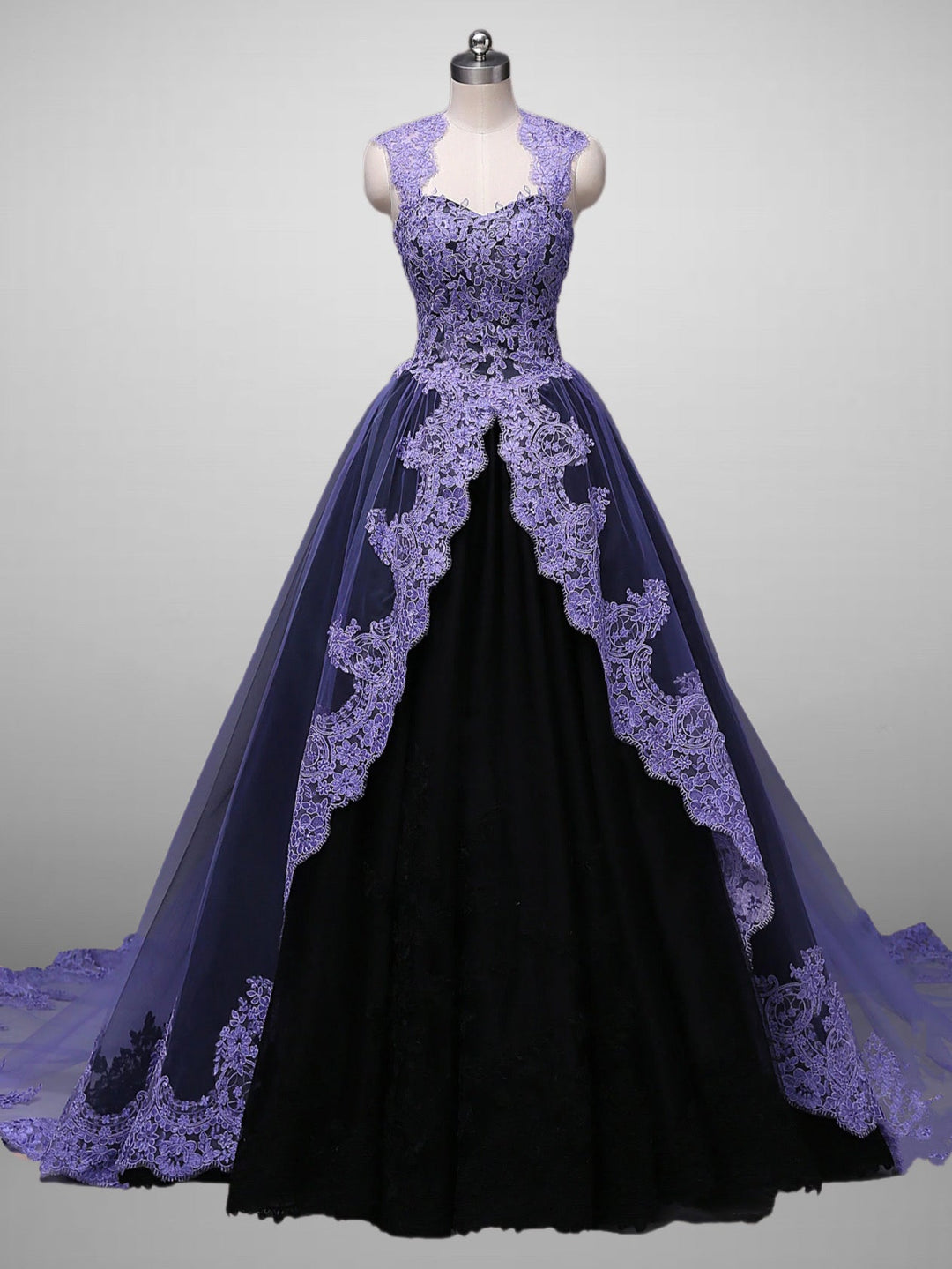 Gothic Purple And Black Wedding Dress With Lace Embroidery A-line Black Ball Gown Plus Size - WonderlandByLilian