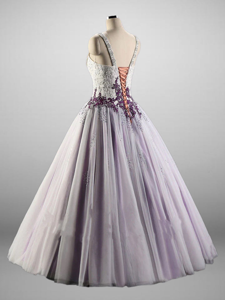 Gothic Purple Lace Embroidered Ball Gown Style Spaghetti Straps A-Line Formal Dress Plus Size - WonderlandByLilian