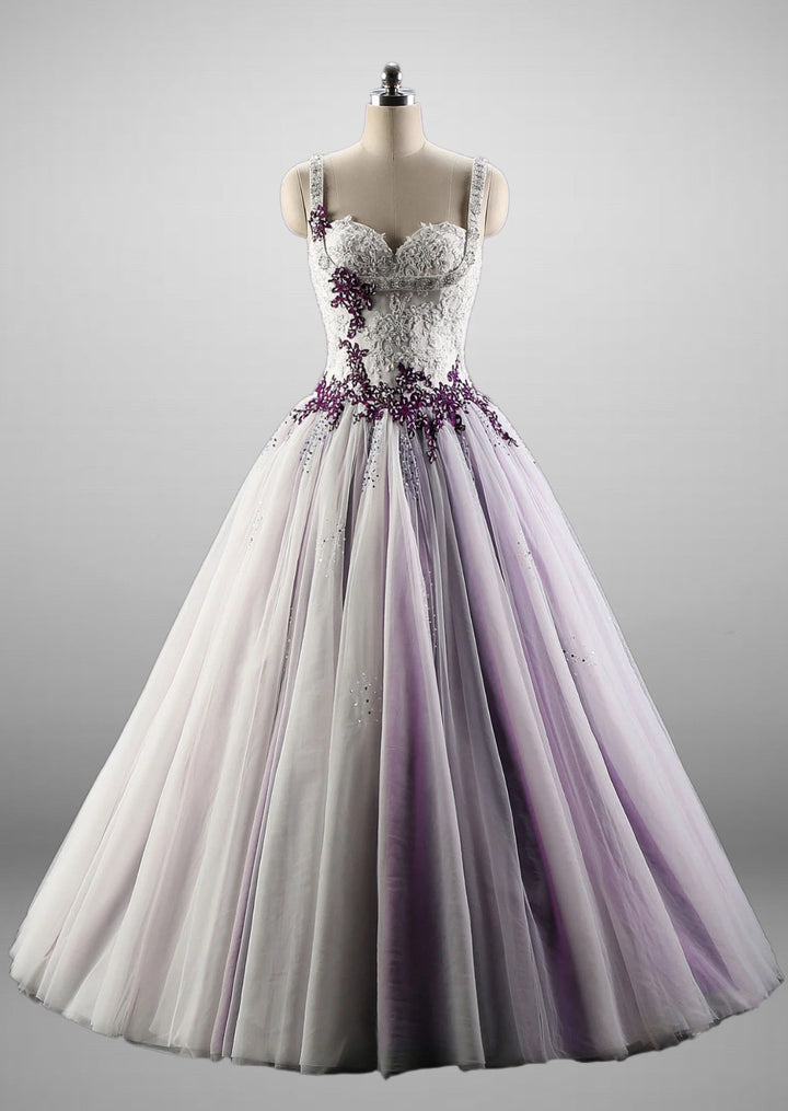 Gothic Purple Lace Embroidered Ball Gown Style Spaghetti Straps A-Line Formal Dress Plus Size - WonderlandByLilian