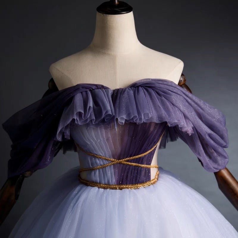 Gothic Purple Wedding Dress With Tulle - Gothic Strapless Ball Gown Plus Size - WonderlandByLilian