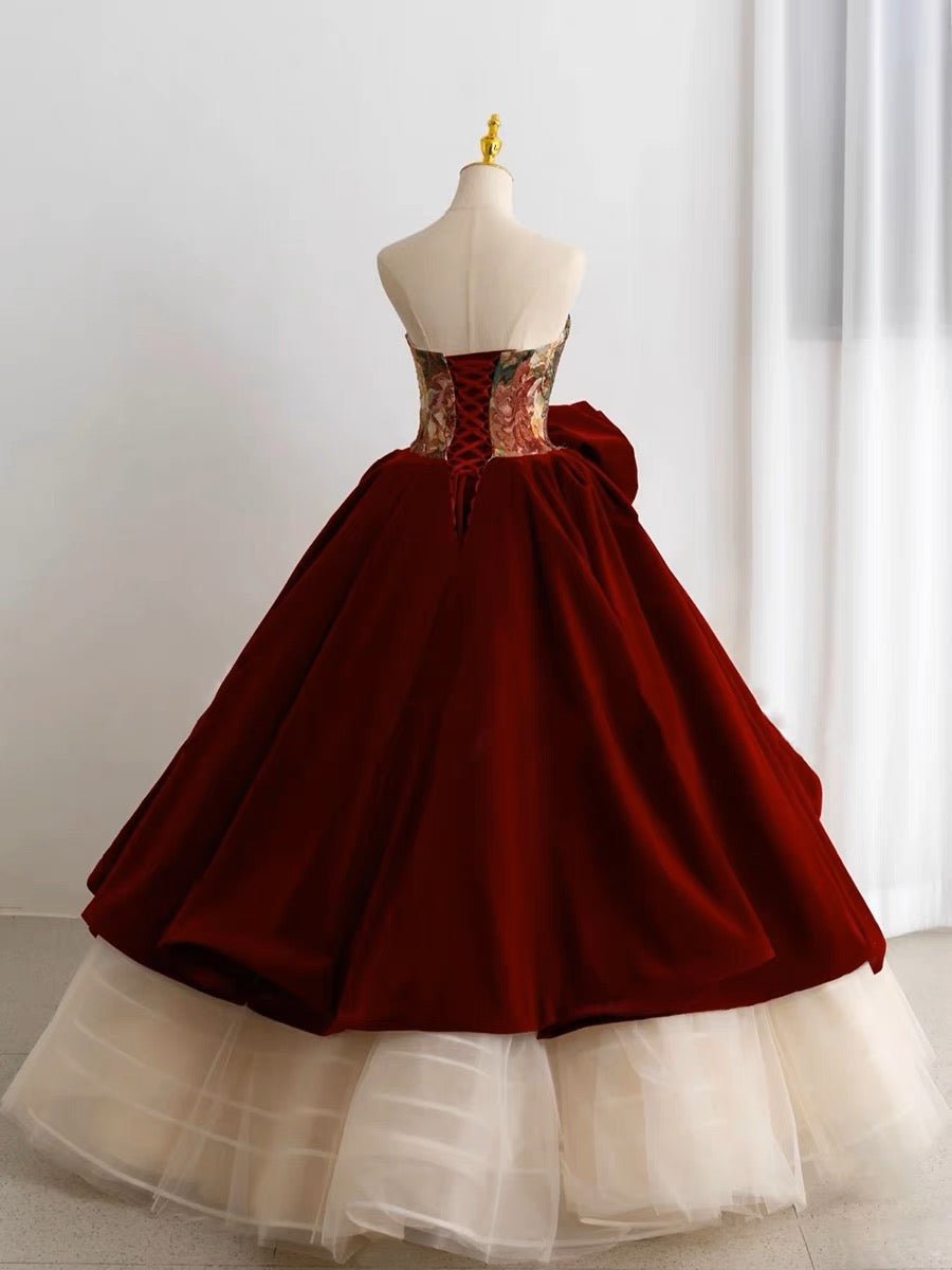 Gothic Red Velvet Wedding Dress With Gauze - Plus Size - WonderlandByLilian