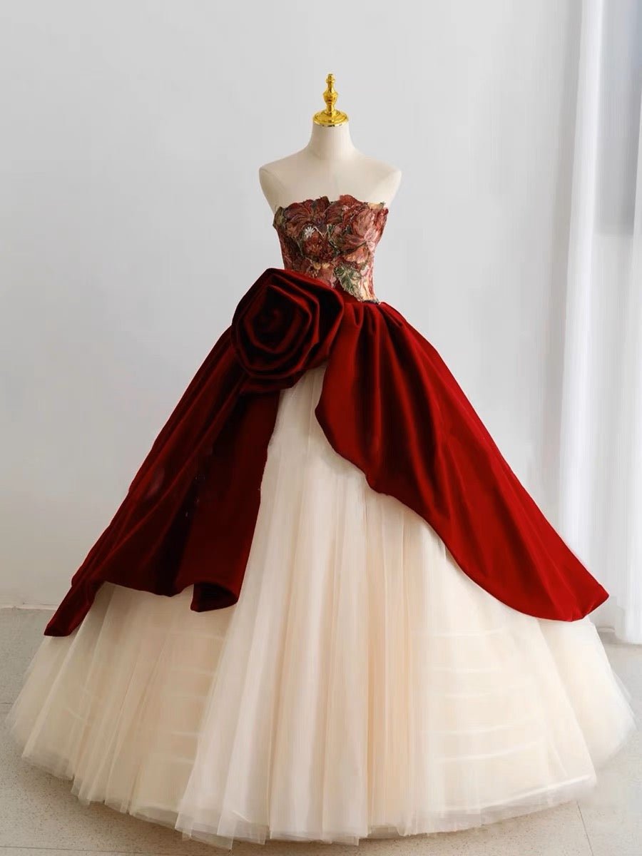 Gothic Red Velvet Wedding Dress With Gauze - Plus Size - WonderlandByLilian