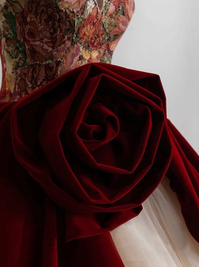 Gothic Red Velvet Wedding Dress With Gauze - Plus Size - WonderlandByLilian