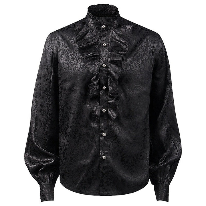 Gothic Ruffle Lace Black Printed Shirt With Bell Sleeve For Men Costume - Plus Size - WonderlandByLilian