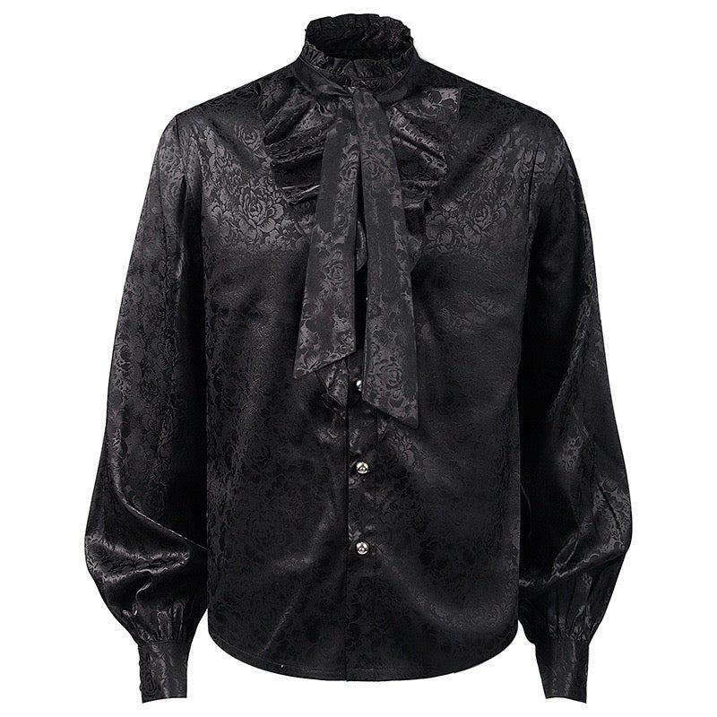 Gothic Ruffle Lace Black Printed Shirt With Bell Sleeve For Men Costume - Plus Size - WonderlandByLilian