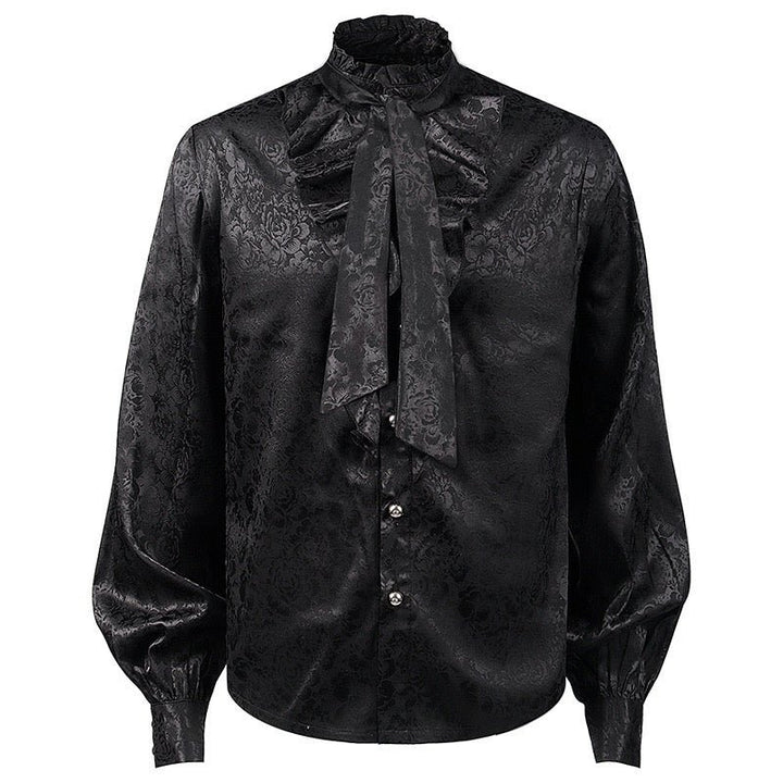 Gothic Ruffle Lace Black Printed Shirt With Bell Sleeve For Men Costume - Plus Size - WonderlandByLilian
