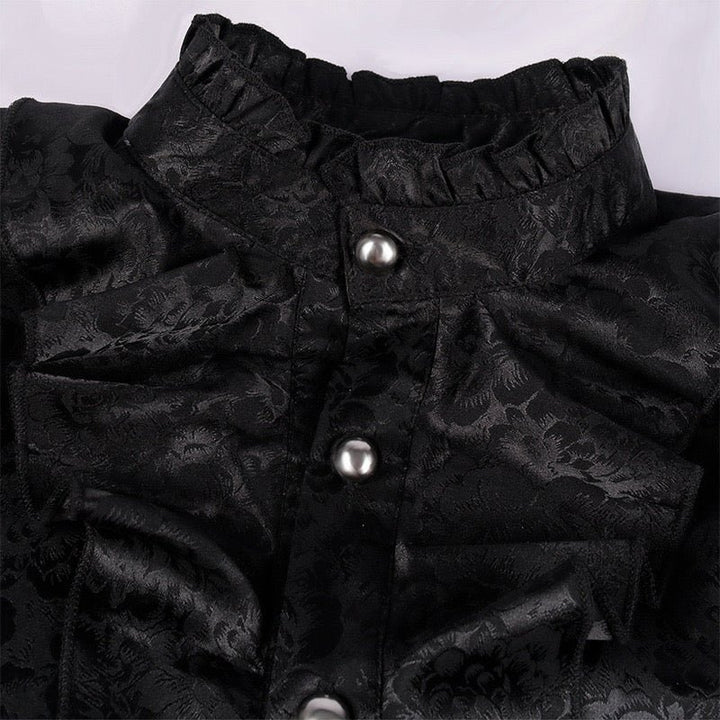 Gothic Ruffle Lace Black Printed Shirt With Bell Sleeve For Men Costume - Plus Size - WonderlandByLilian
