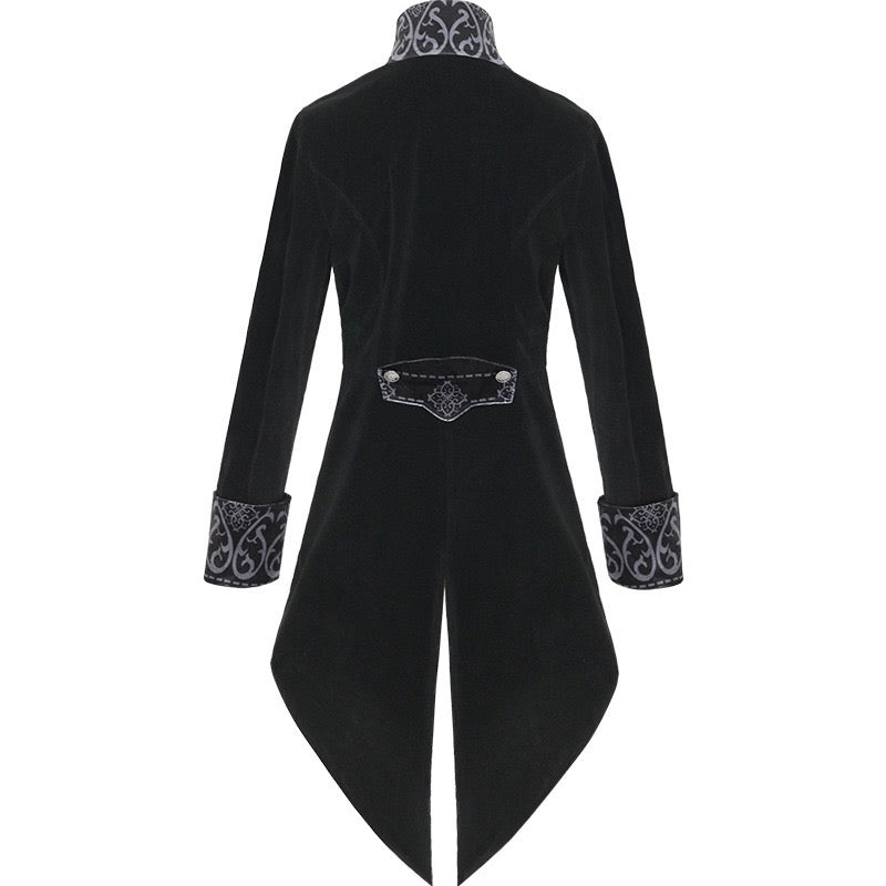 Devil Fashion Men's Vintage Gothic Victorian Long Velvet Jacquard Long  Tailcoat