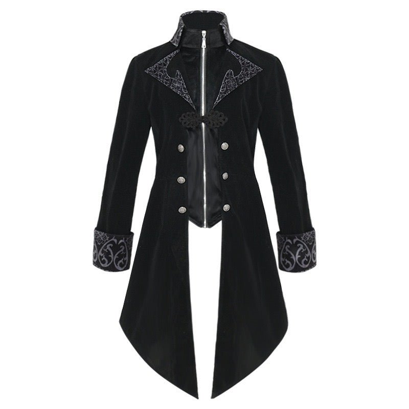 GOTHIC VAMPIRE BLACK AND BURGUNDY TAILCOAT JACKET FOR MEN - PLUS SIZE - WonderlandByLilian