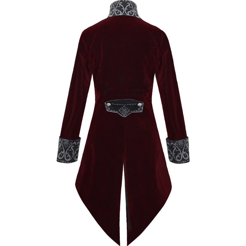 GOTHIC VAMPIRE BLACK AND BURGUNDY TAILCOAT JACKET FOR MEN - PLUS SIZE - WonderlandByLilian