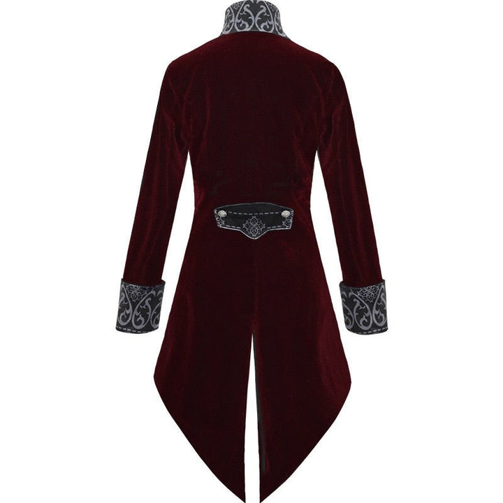 GOTHIC VAMPIRE BLACK AND BURGUNDY TAILCOAT JACKET FOR MEN - PLUS SIZE - WonderlandByLilian