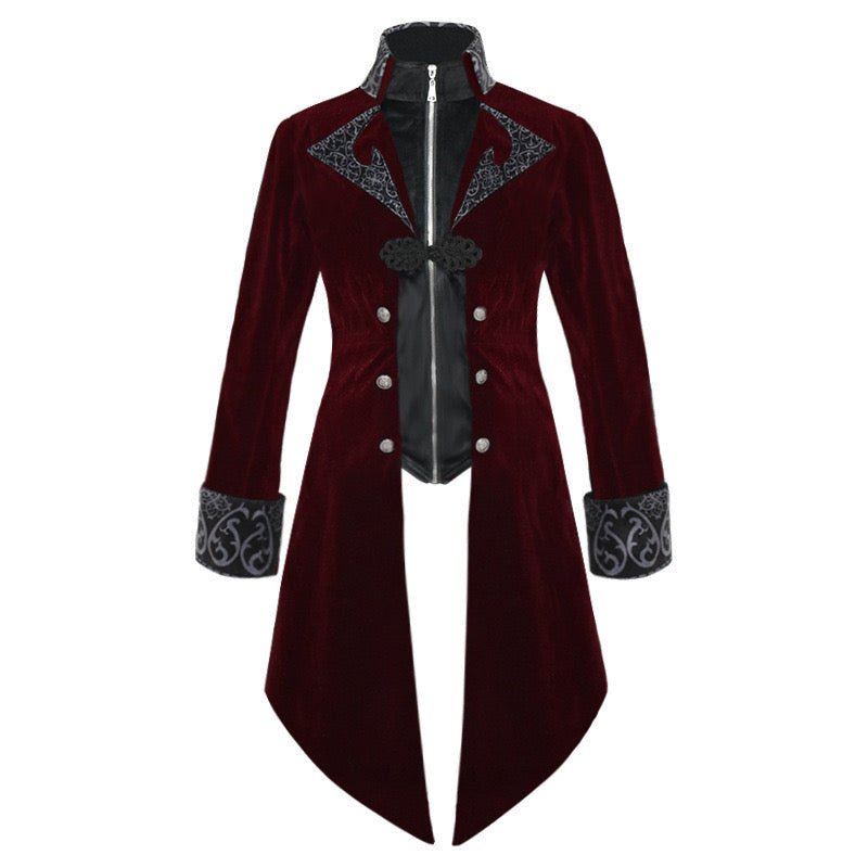 GOTHIC VAMPIRE BLACK AND BURGUNDY TAILCOAT JACKET FOR MEN - PLUS SIZE - WonderlandByLilian