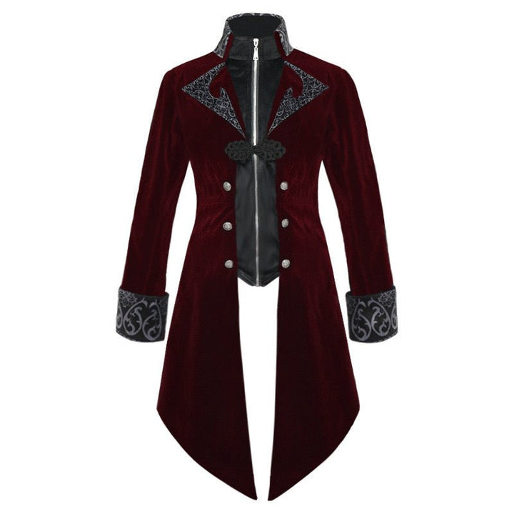 GOTHIC VAMPIRE BLACK AND BURGUNDY TAILCOAT JACKET FOR MEN - PLUS SIZE - WonderlandByLilian