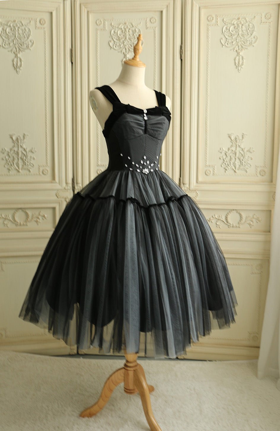 Grey and Black Gothic Lolita Tea Dress - Vintage Inspired - WonderlandByLilian