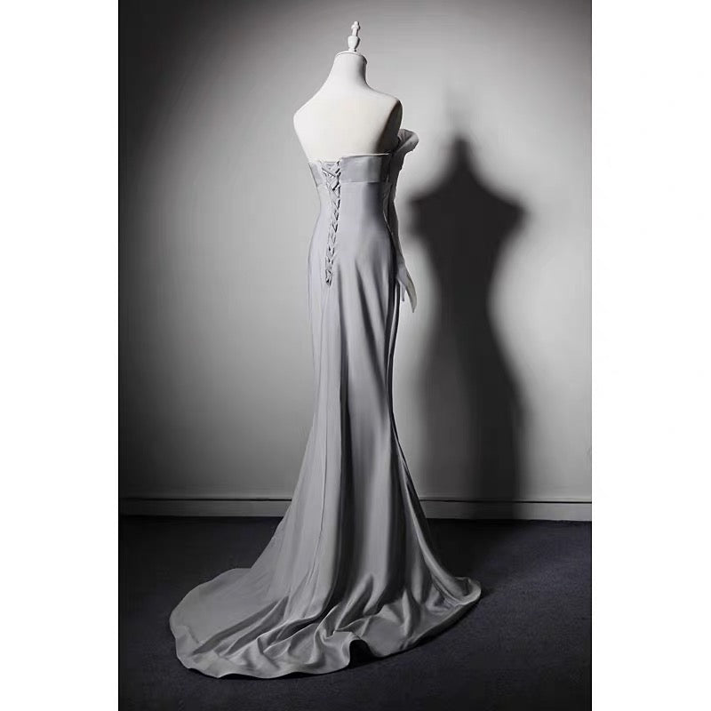 Grey Off Shoulder Gauze Prom Dress - Formal Dress Plus Size - WonderlandByLilian