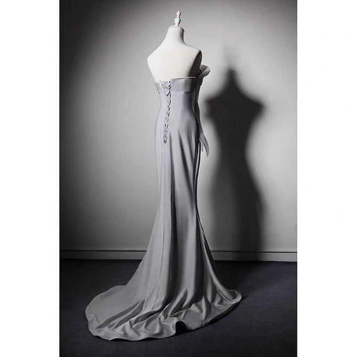 Grey Off Shoulder Gauze Prom Dress - Formal Dress Plus Size - WonderlandByLilian
