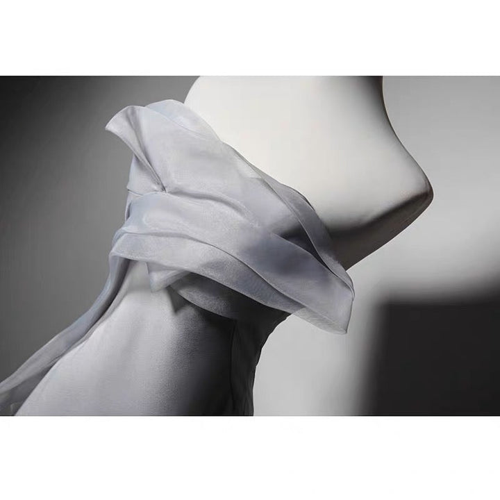 Grey Off Shoulder Gauze Prom Dress - Formal Dress Plus Size - WonderlandByLilian