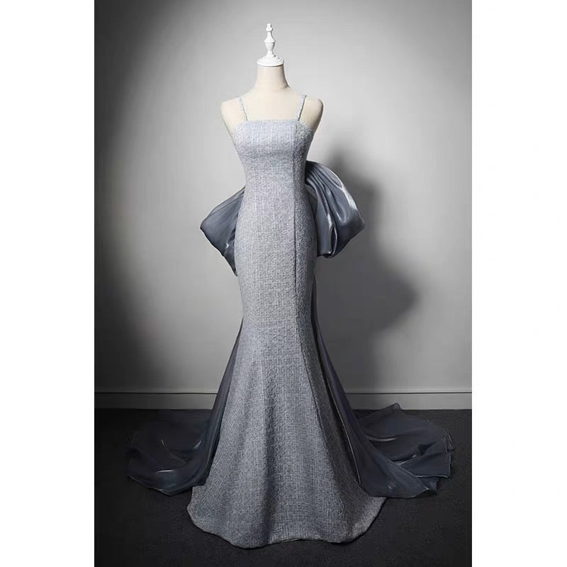 Grey Tweed Slip Formal Dress With Bow Tie - Plus Size Size 16 / Blue Grey Tweed Slip Formal Dress With Bow Tie - Plus Size Size 16 / Blue