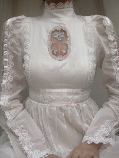 Gunne Sax Floral Lace Wedding Dress - White Victorian Dress - Long Sleeve - WonderlandByLilian