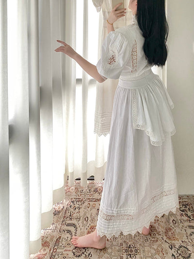 Gunne Sax Inspired French Cut-out White Floral Lace Dress Plus Size - Vintage-Inspired Elegance - WonderlandByLilian