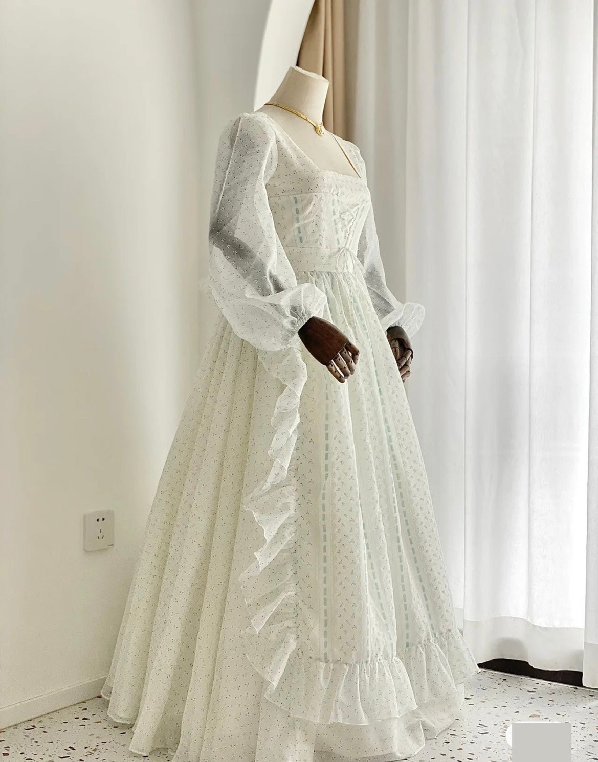 Gunne Sax Inspired Mint Cotton Dress Romance - French Vintage-Inspired Dress - WonderlandByLilian