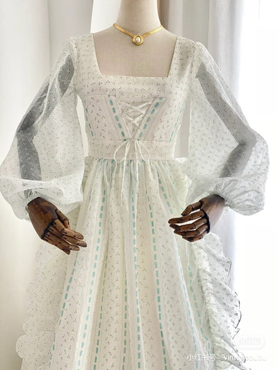 Gunne Sax Inspired Mint Cotton Dress Romance - French Vintage-Inspired Dress - WonderlandByLilian