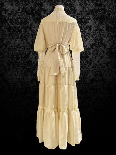Gunne Sax Inspired Victorian Modest Lace Prom Dress - Modest Yellow Lace Tea Dress Long Sleeve - WonderlandByLilian