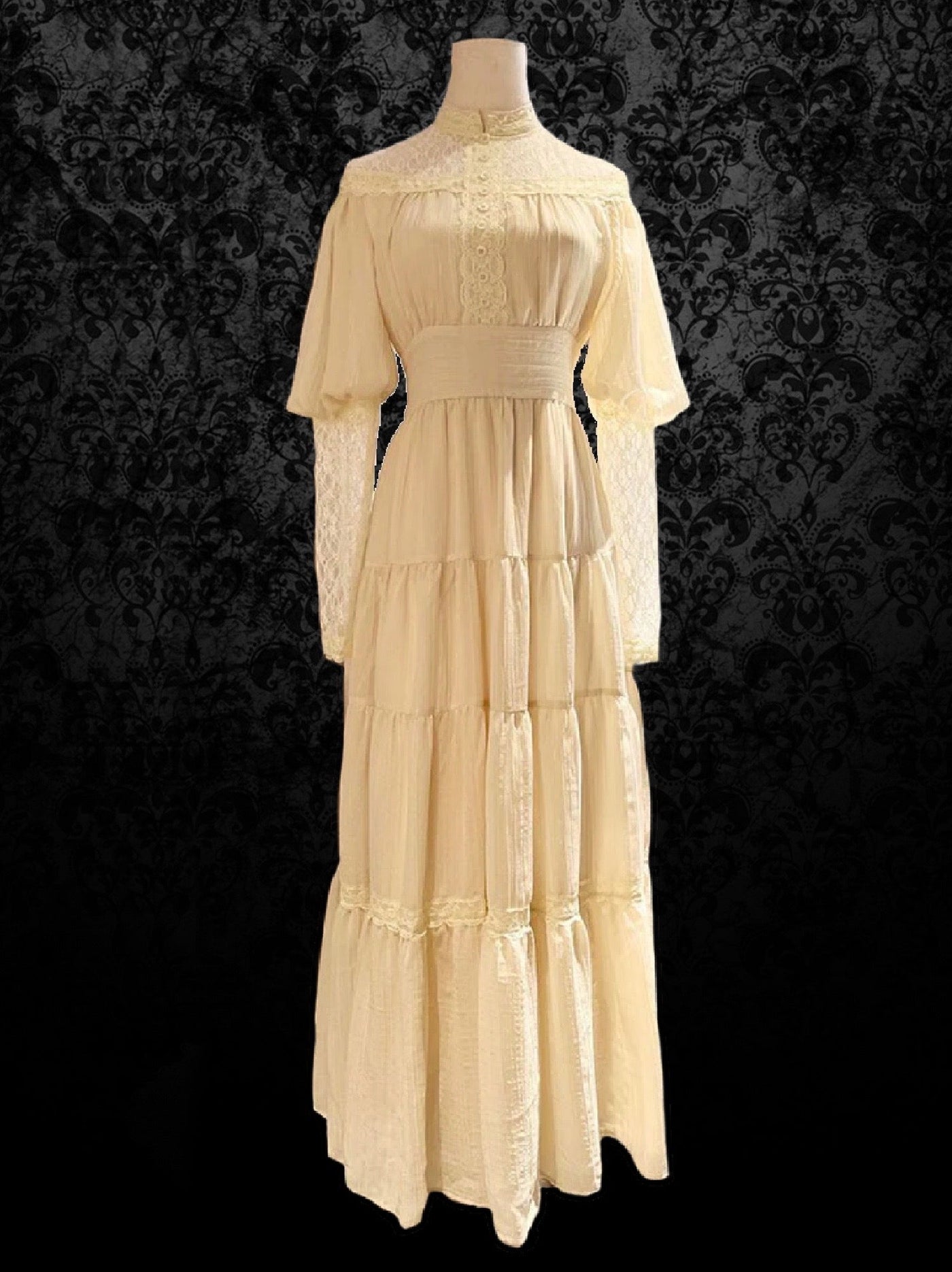 Gunne Sax Inspired Victorian Modest Lace Prom Dress - Modest Yellow Lace Tea Dress Long Sleeve - WonderlandByLilian