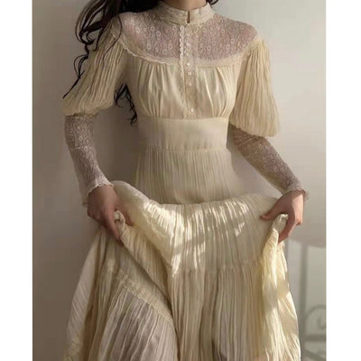 Gunne Sax Inspired Vintage Victorian Lace Dress Long Sleeve - French Style 1950s - WonderlandByLilian