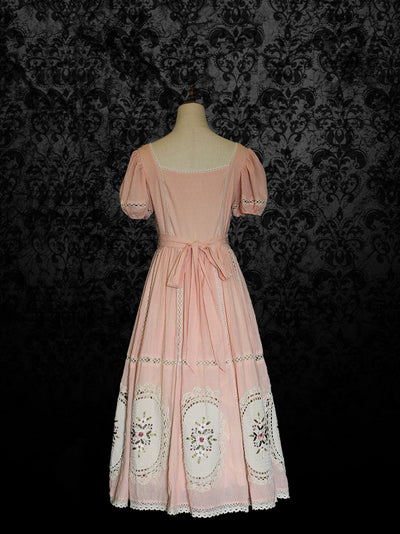Gunne Sax Style French 1980s Pink Day Dress - Tea Dress - WonderlandByLilian