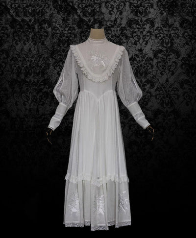 Gunne Sax Style French 1980s White Cotton Dress - Tea Dress - WonderlandByLilian