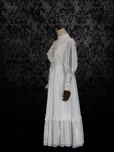 Gunne Sax Style French 1980s White Cotton Dress - Tea Dress - WonderlandByLilian