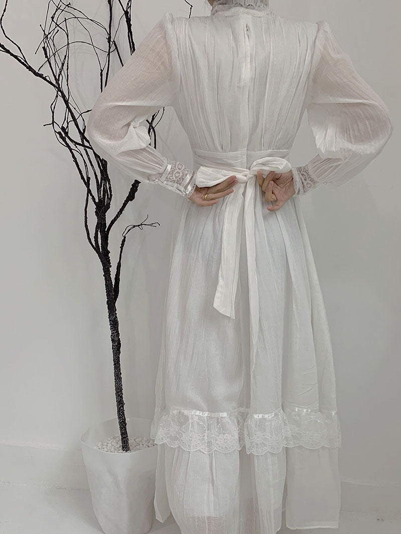 Gunne Sax White Lace Wedding Dress - Long Sleeve - WonderlandByLilian