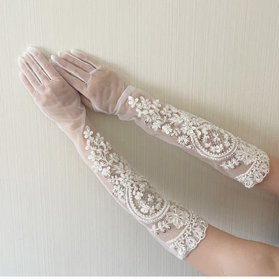 Handmade Lace Beaded Bridal Gloves For Wedding, Regency Ball - WonderlandByLilian