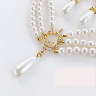 Handmade Prom Pearl Floral Necklace / Earrings - Regency Era Style Multi-strand - WonderlandByLilian