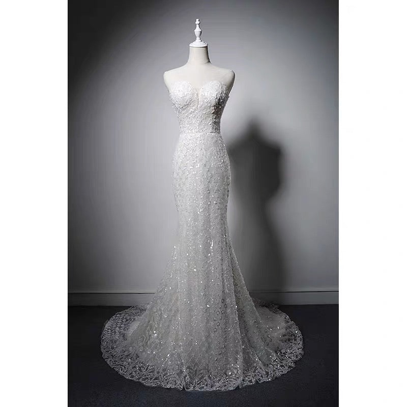 Lace Beaded Mermaid Boho Wedding Dress - Convertible Bridal Dress Plus Size - WonderlandByLilian