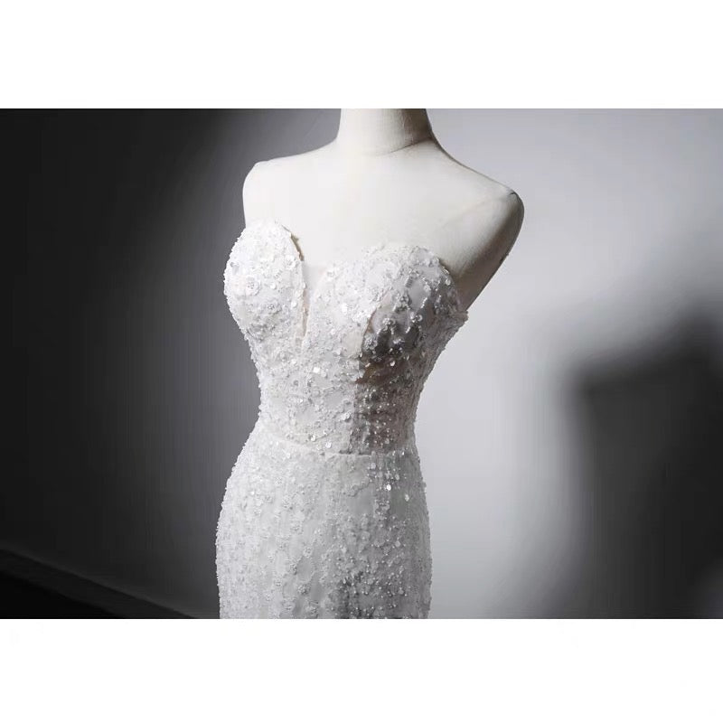 Lace Beaded Mermaid Boho White Formal Dress - Convertible Bridal Dress Plus Size Size 24W / White Lace Beaded Mermaid Boho White Formal Dress - Convertible Bridal Dress Plus Size Size 24W / White