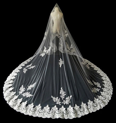 Lace Edged Veil For Vintage Bridal Dress - Cathedral-Length - WonderlandByLilian
