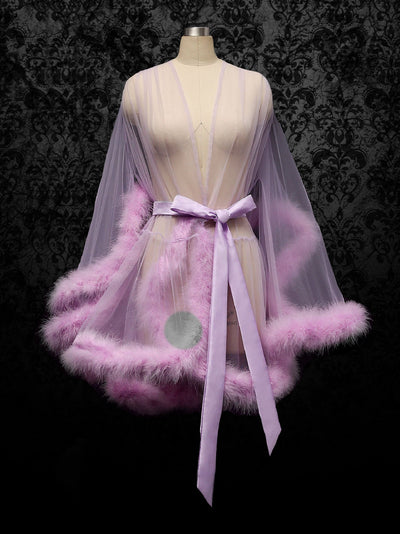 Lilac Purple Honeymoon Wedding Marabou Fur Edge Boudoir Robe - WonderlandByLilian