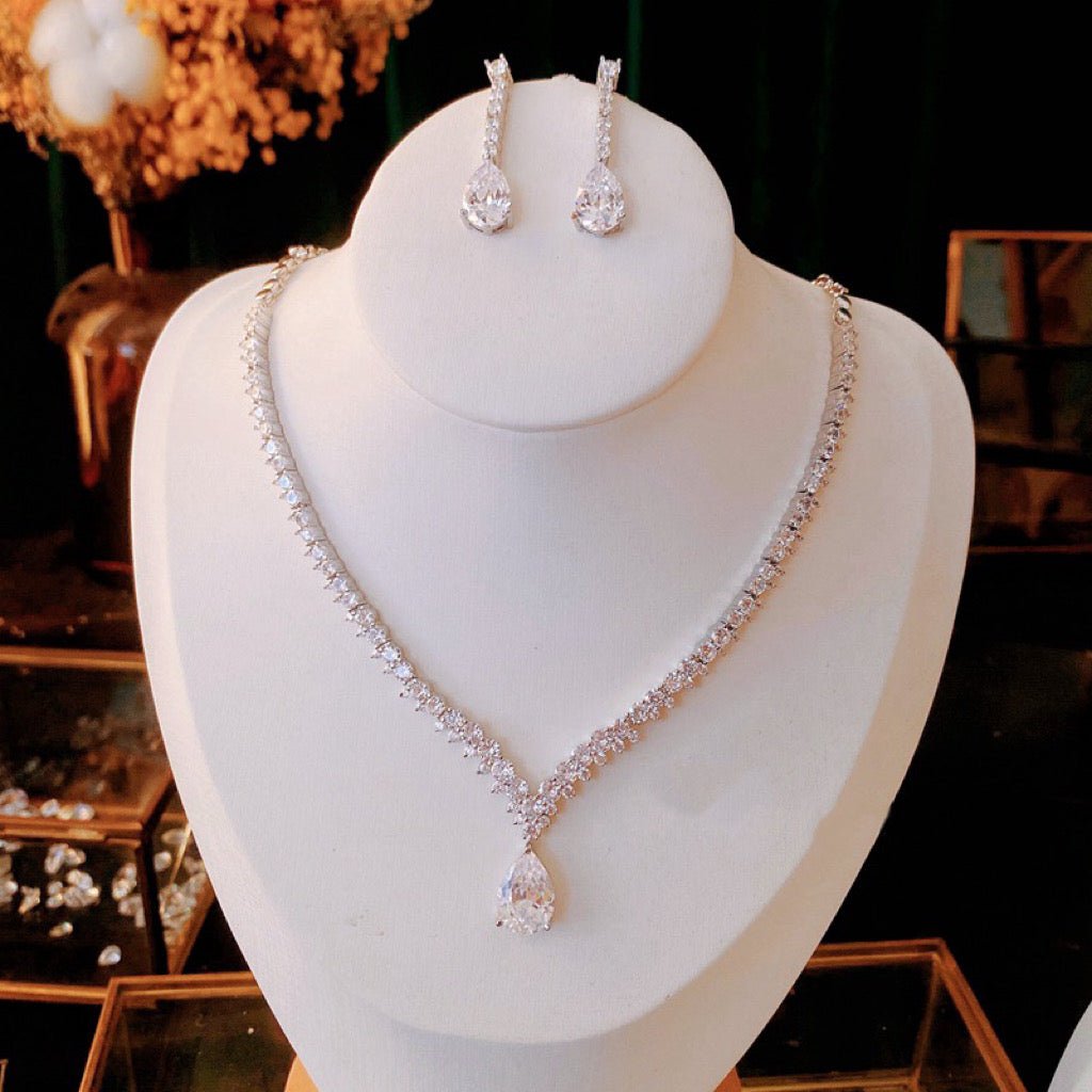 Zircon stone necklace set discount