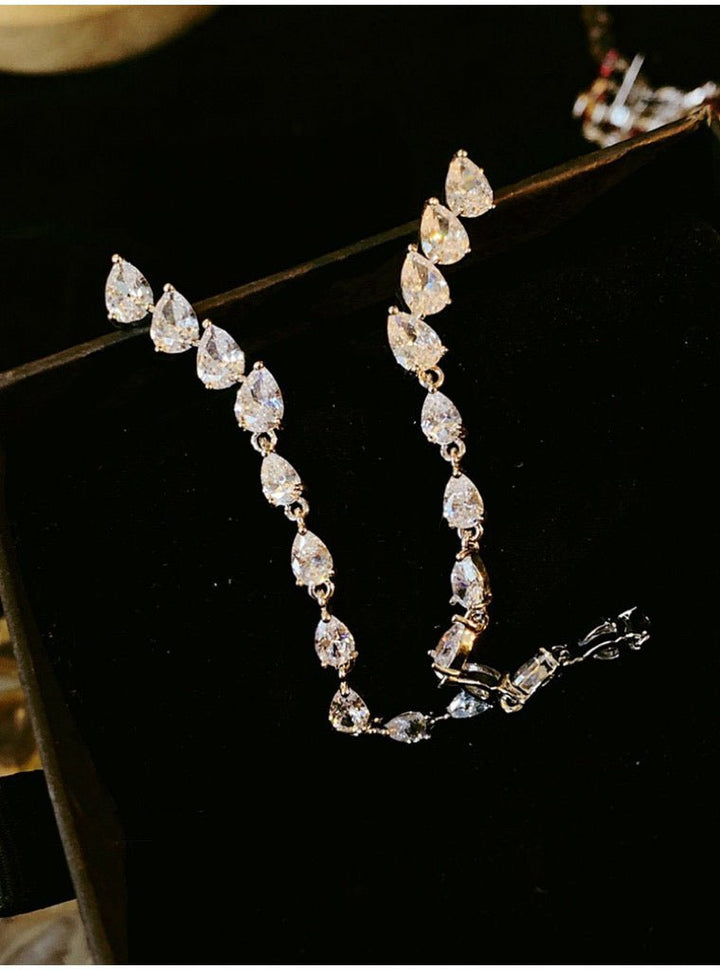 Luxurious Zircon-Encrusted Y-Shaped Necklace and Earrings Jewelry Set - WonderlandByLilian